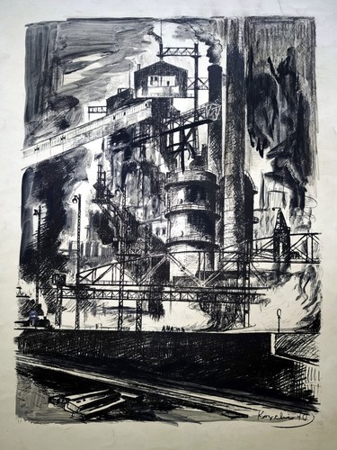 Bergbau zeche lithografie - bergbau,, zeche,
