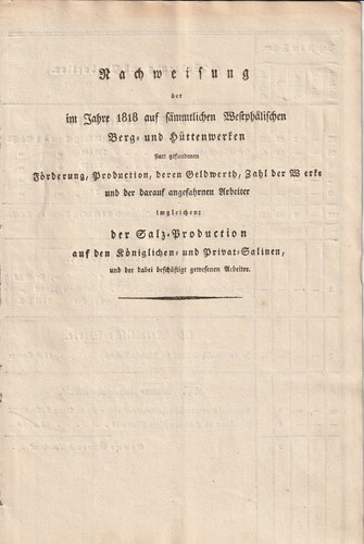 Bergbau nachweisung von 1818 - von,