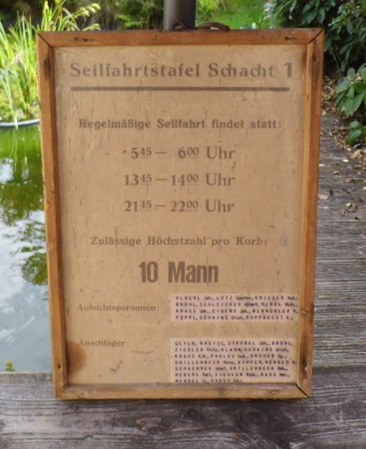 Seilfahrtstafel schacht - seilfahrtstafel,