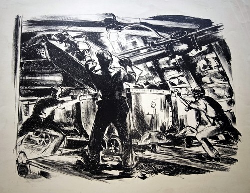 Bergbau zeche lithografie - bergbau,,